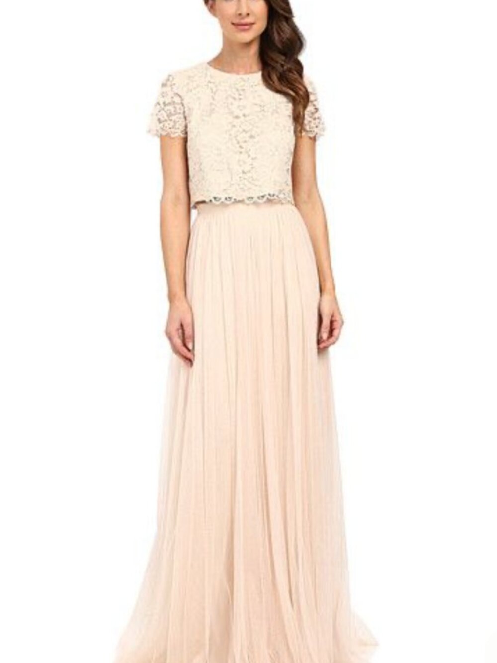 Donna Morgan Collection 2-Piece Ivory Lace Top & Pleated Maxi Skirt Set Size 4